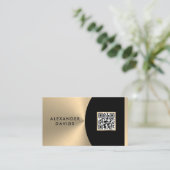 Carte De Visite Code QR personnalisé Black Gold (Debout devant)
