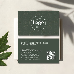Carte De Visite Code QR personnalisé botanique minimaliste vert