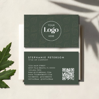 Carte De Visite Code QR personnalisé botanique minimaliste vert