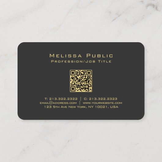 Carte De Visite Code QR personnalisé Calligraphie or Texte Nom Scr (Dos)