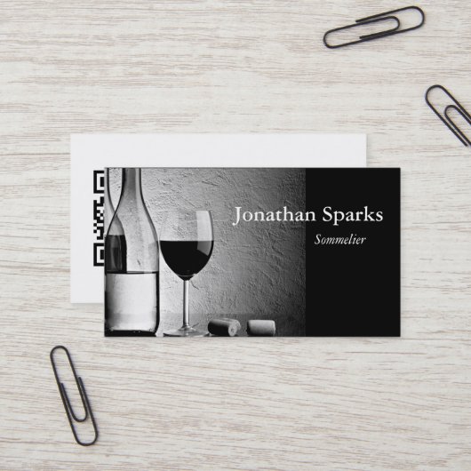 Carte De Visite Code QR personnalisé de bouteille de vin sommelier (Devant/Arrière en situation)