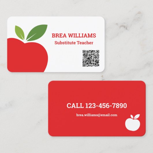 Carte De Visite Code QR personnalisé de l'enseignant suppléant du  (Devant / Derrière)