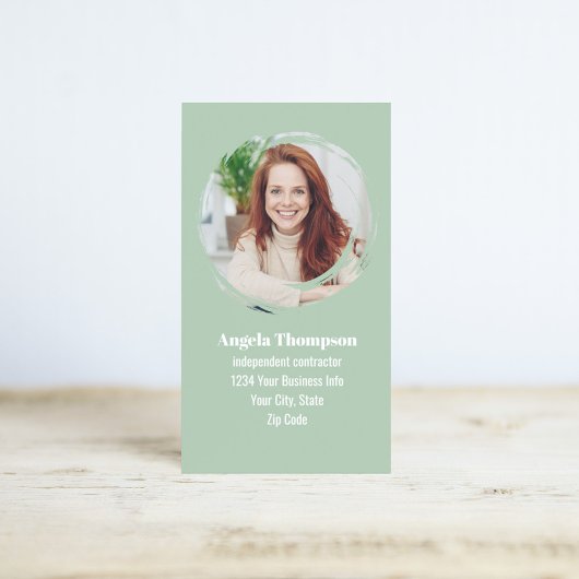 Carte De Visite Code QR personnalisé de photo moderne vert