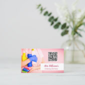 Carte De Visite Code QR personnalisé des services de nettoyage (Debout devant)