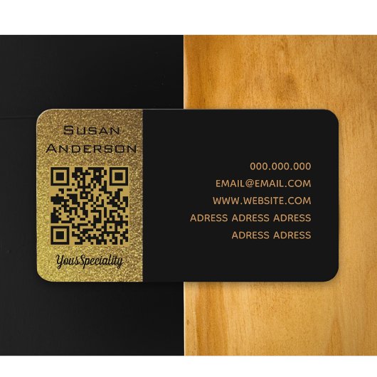 Carte De Visite Code QR personnalisé élégant noir et or