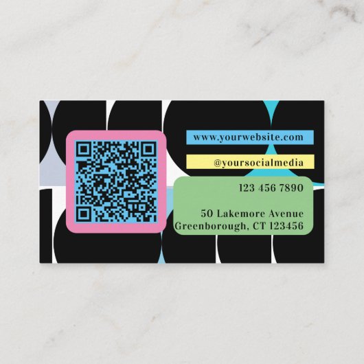 Carte De Visite Code QR personnalisé en gras Abstrait (Dos)