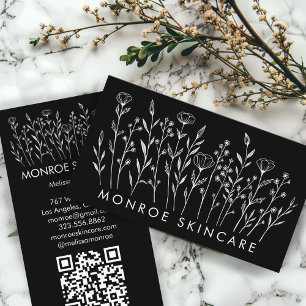 Carte De Visite Code QR personnalisé fleur sauvage élégant Art Chi