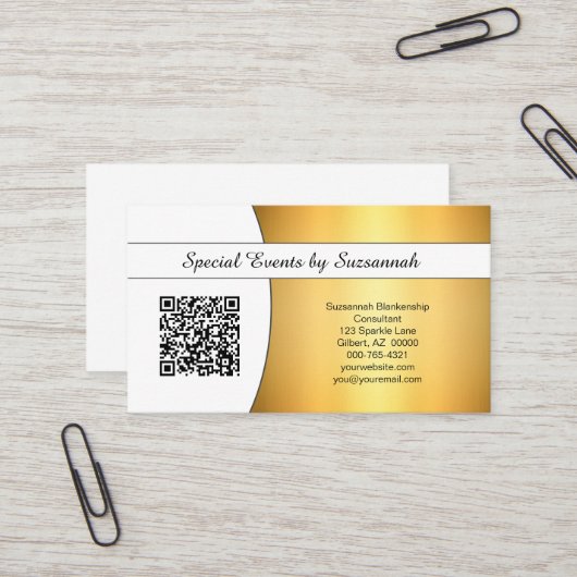 Carte De Visite Code QR personnalisé Gold Flare professionnel (Devant/Arrière en situation)