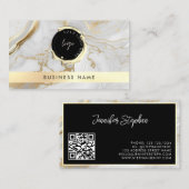 Carte De Visite Code QR personnalisé & Logo Marbre Blanc Or Unique (Devant / Derrière)