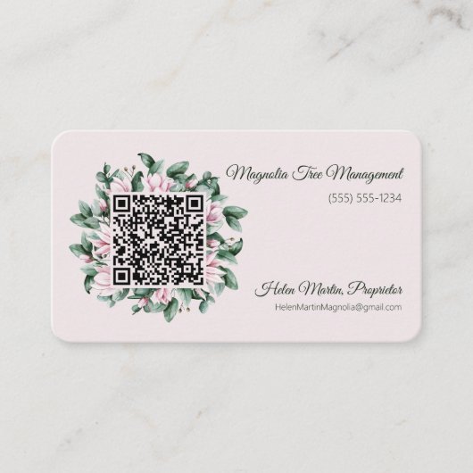 Carte De Visite Code QR personnalisé Magnolia cadre de fleurs (Devant)