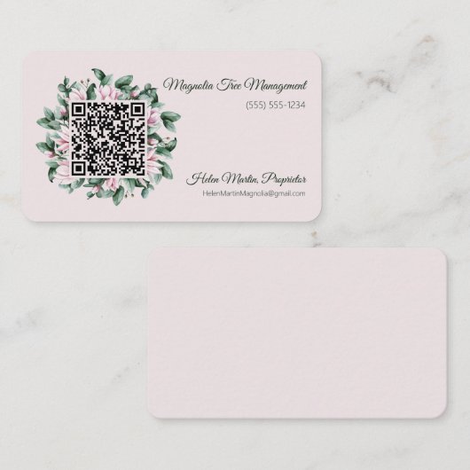 Carte De Visite Code QR personnalisé Magnolia cadre de fleurs (Devant / Derrière)