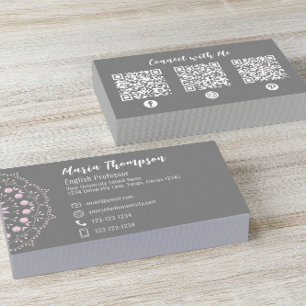 Carte De Visite Code QR personnalisé Médias sociaux rose gris élég