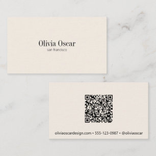 Carte De Visite Code QR personnalisé minimaliste simple ivoire pro