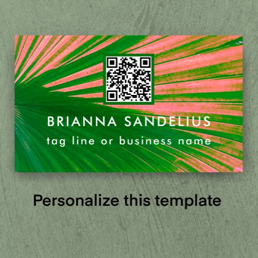 Carte De Visite Code QR personnalisé moderne unique rose et vert p