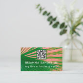 Carte De Visite Code QR personnalisé moderne unique rose et vert p (Debout devant)