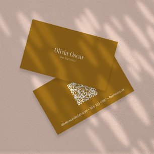 Carte De Visite Code QR personnalisé or ocre simple minimaliste