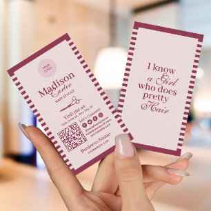Carte De Visite Code QR personnalisé pour coiffeur aux rayures vin