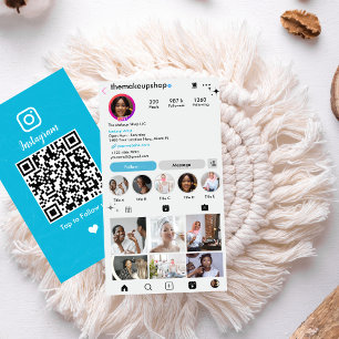 Carte De Visite Code QR personnalisé pour Instagram bleu moderne