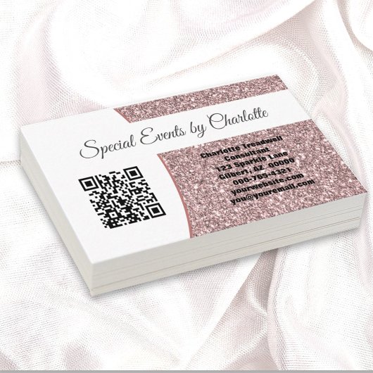 Carte De Visite Code QR personnalisé pour Parties scintillant rose