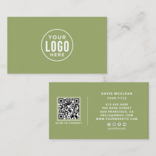 Carte De Visite Code QR personnalisé rond avec logo vert sauge pou