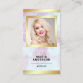 Carte De Visite Code QR Photo Actrice Modèle Or Marbre Rose (Devant)