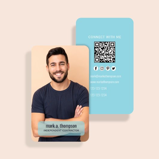 Carte De Visite Code QR photo bleu clair Connectez-vous avec moi