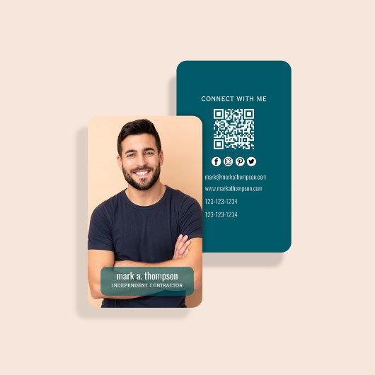 Carte De Visite Code QR photo bleu foncé Connectez-vous avec moi