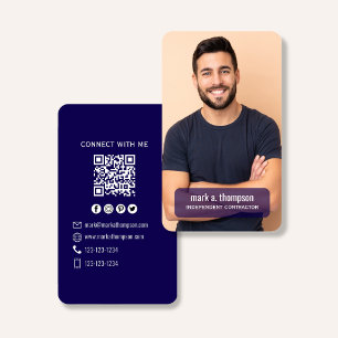 Carte De Visite Code QR Photo Bleu Marine Connecte Moderne