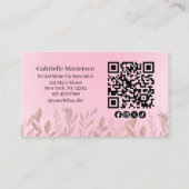 Carte De Visite Code QR photo boho rose pâle botanique moderne  (Dos)