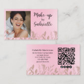 Carte De Visite Code QR photo boho rose pâle botanique moderne  (Devant / Derrière)