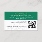 Carte De Visite Code QR photo classique de notaire public vert (Dos)