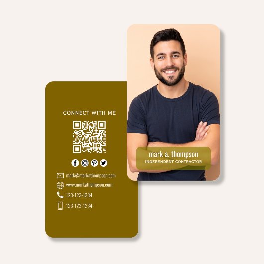 Carte De Visite Code QR Photo Connectez-vous avec moi Moutarde Mod