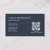 Carte De Visite Code QR photo consultant de marque bleu marine (Dos)