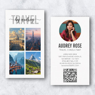 Carte De Visite Code QR photo d'agent de voyage consultant noir et