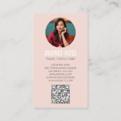 Carte De Visite Code QR photo d'agent de voyages consultant rose b (Dos)