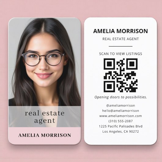 Carte De Visite Code QR photo d'agent immobilier féminin