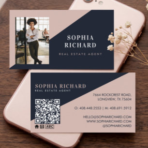 Carte De Visite Code QR photo d'agent immobilier minimaliste moder