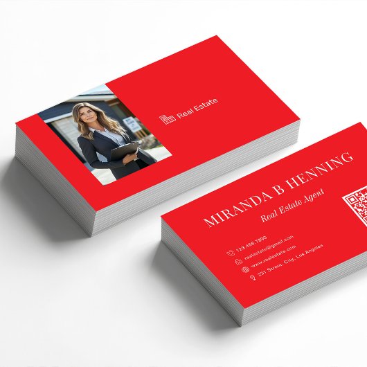 Carte De Visite Code QR photo d'agent immobilier professionnel rou