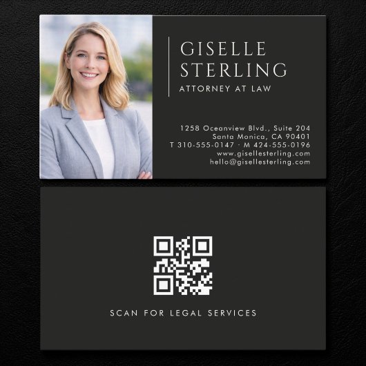 Carte De Visite Code QR photo d'avocat noir