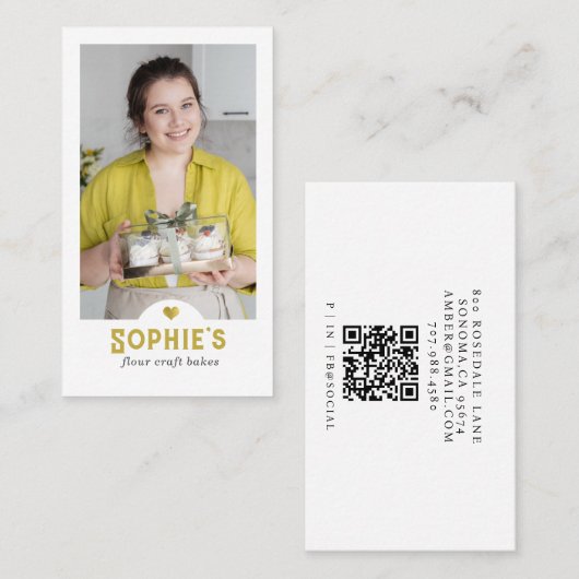 Carte De Visite Code QR photo de chef pâtissier Baker or (Devant / Derrière)