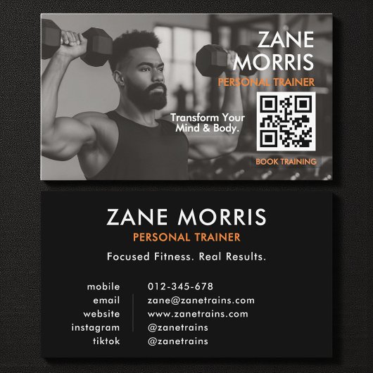 Carte De Visite Code QR photo de coach de fitness moderne