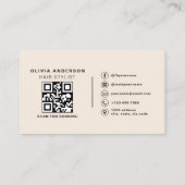 Carte De Visite Code QR photo de coiffeur beige neutre (Dos)