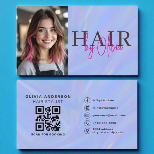 Carte De Visite Code QR photo de coiffeur holographique 