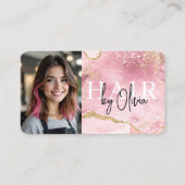 Carte De Visite Code QR photo de coiffeur Marbre Rose (Devant)