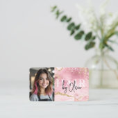 Carte De Visite Code QR photo de coiffeur Marbre Rose (Debout devant)