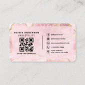 Carte De Visite Code QR photo de coiffeur Marbre Rose (Dos)