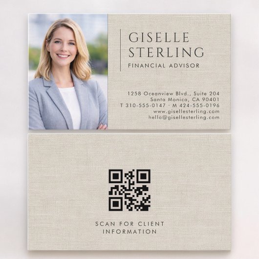 Carte De Visite Code QR photo de conseiller financier en lin