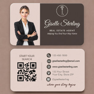 Carte De Visite Code QR photo de courtier immobilier en terre cuit