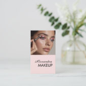Carte De Visite Code QR photo de maquillage écriture rose blush (Debout devant)