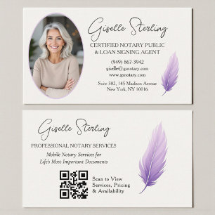 Carte De Visite Code QR photo de notaire mobile violet moderne